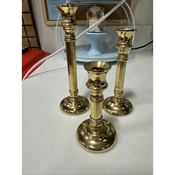 Set of 3Copper Craft Brand Candle Holders, Made In USA Brass, 3",4",5" - Picture 1 of 5